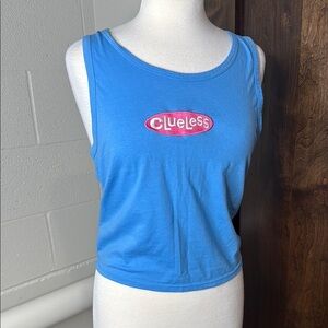 Clueless Sky Blue Crop Tank Top baby T with Pink Emblem Size XL